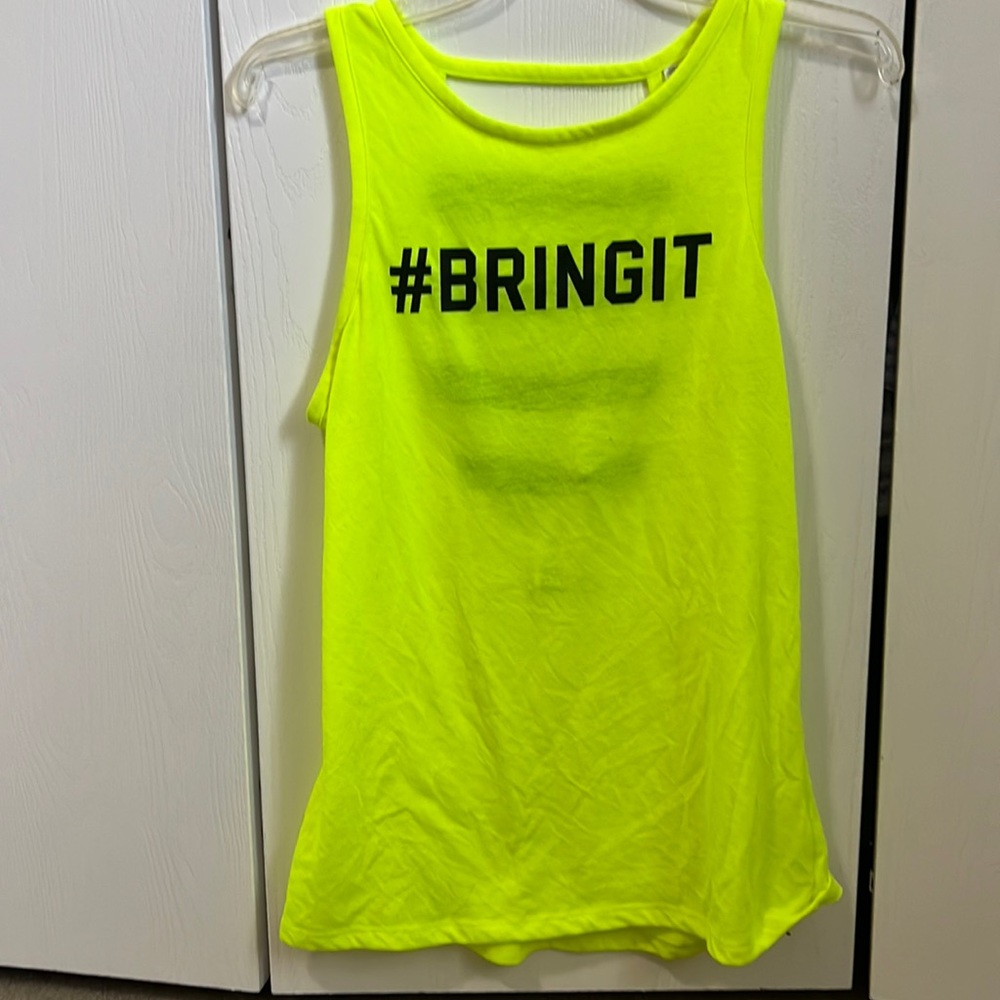 Bright neon VSX sport Victoria’s Secret workout tank top open back #BringIt